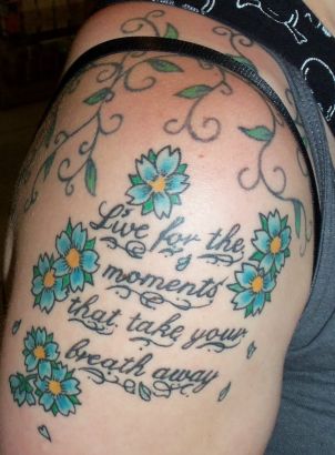 Cherry Blossom And Text Tattoo